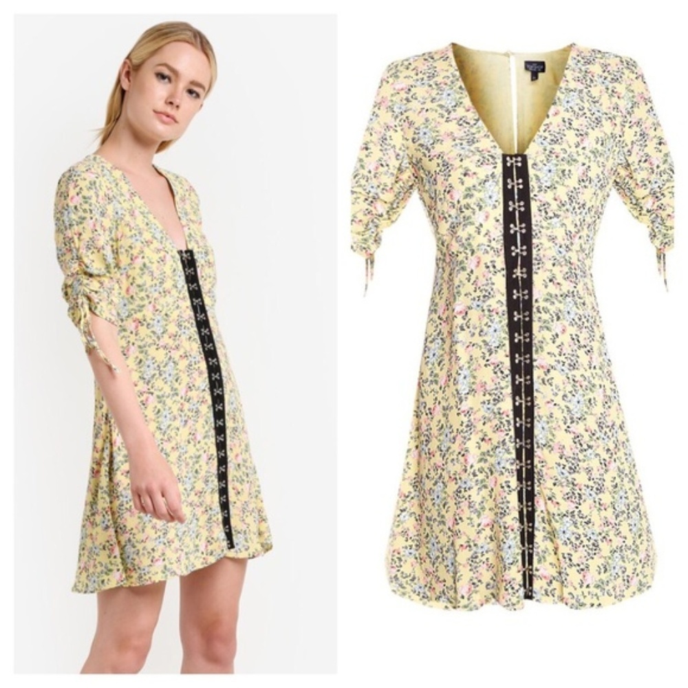 NWT Top shop Yellow Floral Print Hook Front dress